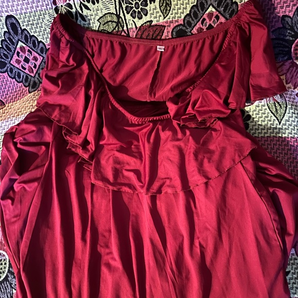 Elegant Burgundy Ruffle Maternity Dress - Picture 1 of 2